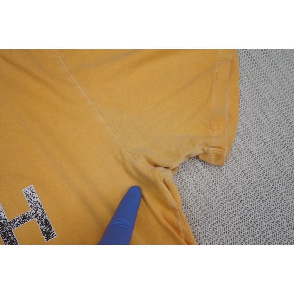 The North Face Shirt Mens Large Yellow Short Sleeve Spellout Logo Out door Fade